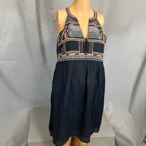 THML Fit & Flare‎ Dress Womens Small Dark Blue Aztec Embroidered Rayon Pullover
